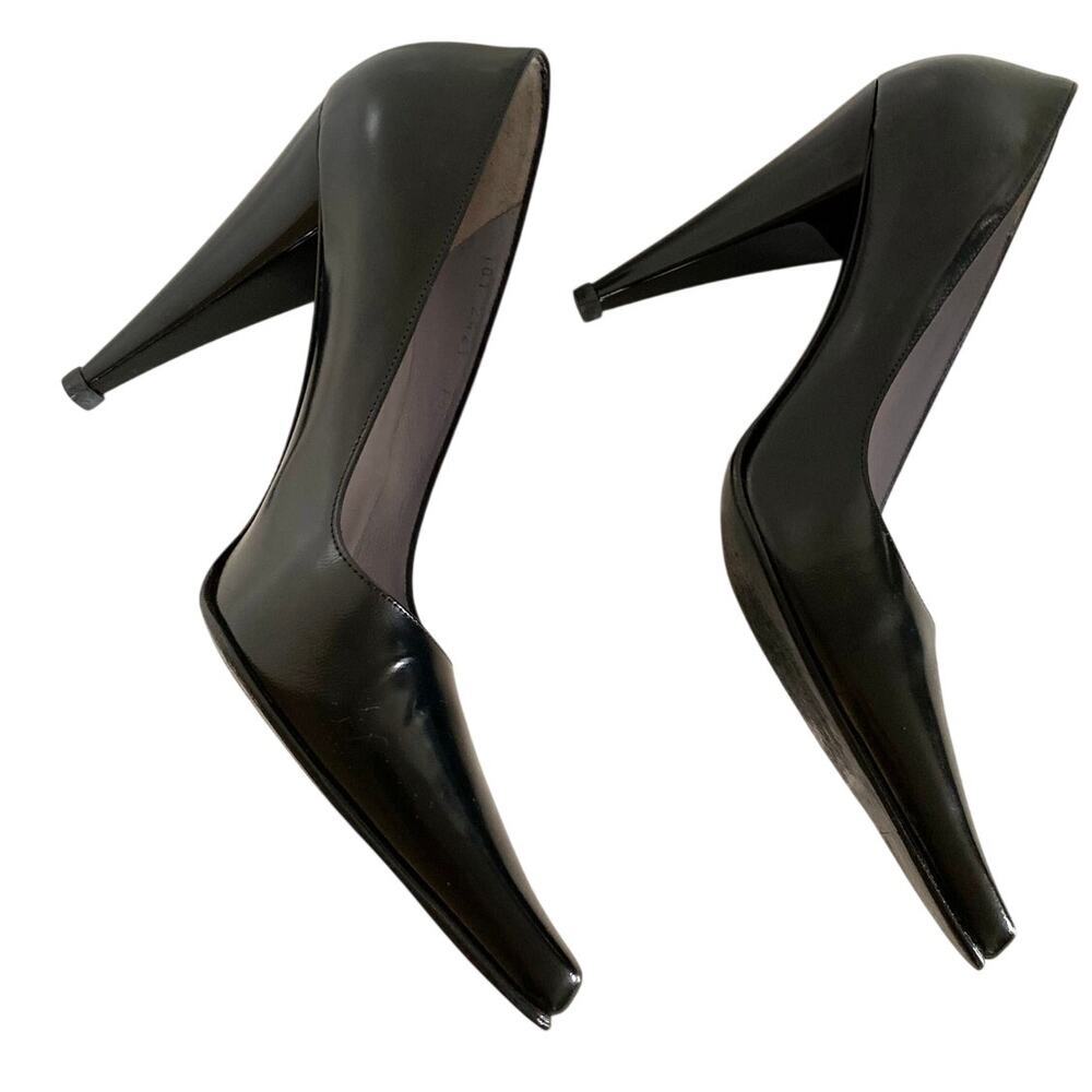 Gucci Black Brush Calf Leather Décolleté Pumps 7.5 B Made in Italy Cone Heel - Picture 5 of 16